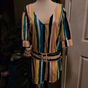 Lane Bryant Popover Blouse Top Spring Summer Pink Blue Stripes Striped size 20